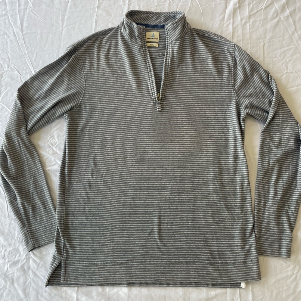 Johnnie-O Quarter Zip Striped Blue/Gray Size Small